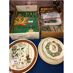 Collector plates, Queen Elizabeth antique scrapbooks, railroad keys (union, CPR, CN (very old), CP T