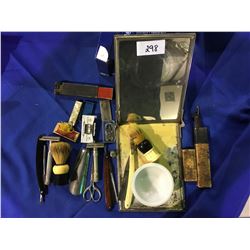 Portable Shaving mirror, brushes, strait razors, shaving dish
