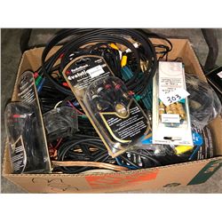 Box full of coax cable for TV, sound cable, plus