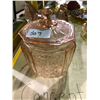 Image 2 : Old glass cookie jar, hen candy dish and colored glass bowl