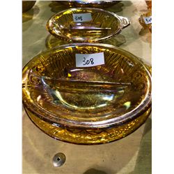 Glow glass deviled egg dish, 3 - 1940's candy dishes