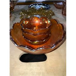 1940's desert bowl and glass dishes, 1960's yellow glass, American Bi-Centennial