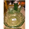 Image 2 : Old green glass serving dishes, creamer, depression measuring cup and spice jar