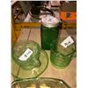 Image 3 : Old green glass serving dishes, creamer, depression measuring cup and spice jar