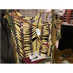 Signed First Nations painted drums, set of dress chest beads