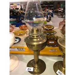 Brass CNR coal oil lamp w/chimney