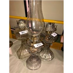 3 Depression coal oil lamps