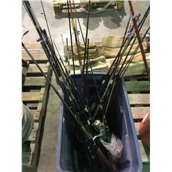 Bucket of fishing rods & reels
