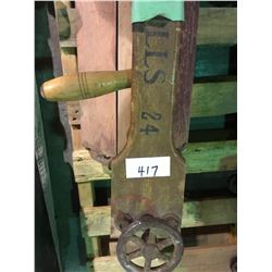24" clothes mangler, cast & iron wall sconce and antique book press 1890s