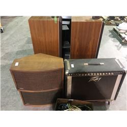 9 speakers & Peavy amp, box of electrical