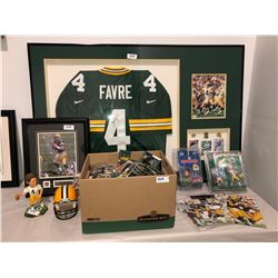 Brett Favre Lot - Autographed Bret Favre Jersey framed, various figures and photos, over 1000 loos f