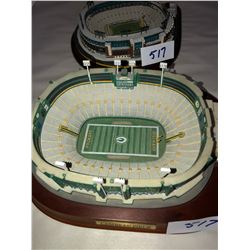 Pair of Lambeau Field Replica Figures, old Lambeau and new Lambeau, approx 8"x8"x3"tall