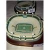 Image 1 : Pair of Lambeau Field Replica Figures, old Lambeau and new Lambeau, approx 8"x8"x3"tall