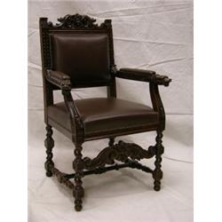 Oak Carved Chair with Leather