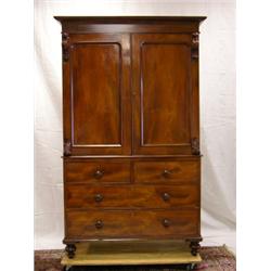 Mid 19th C. English Mahogany Linen Press