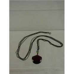 ESTATE JEWELRY, 1930 Sterling with Ruby Red Pendant Necklace
