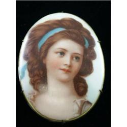 ESTATE JEWELRY, Victorian Portrait Hand painted Brooch