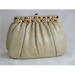 JUDITH LEIBER Beige Karung Leather Purse