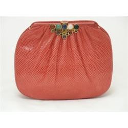 JUDITH LEIBER Red Karung Leather Purse