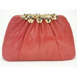 JUDITH LEIBER Red Karung Leather Purse
