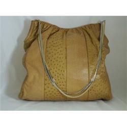 JUDITH LEIBER Camel Karung & Ostrich Leather Purse