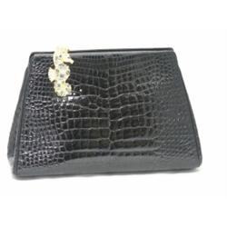 JUDITH LEIBER Black Alligator Leather Purse