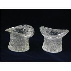 Pair of clear glass hats, 2½"H, Daisy and button pattern 