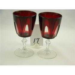 Ruby red and clear wine glasses, 5?"H