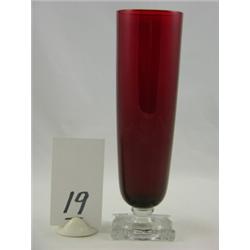 Ruby red and clear tall glass, 8¾"H