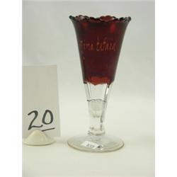 Ruby red and clear souvenir vase "Mina Ward", 5¾"H