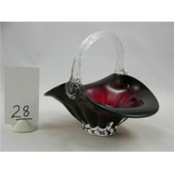 Ruby red and clear basket, approximately 6"H
