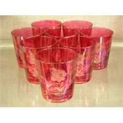 Set of 8 Cranberry glasses, approximately 3¼"H
