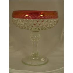 Cranberry and clear compote, approximately 7½"H
