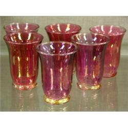 Set of 6 cranberry and clear juice glasses 3¼"H