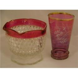 Cranberry and clear juice glass 4" and bowl 3"