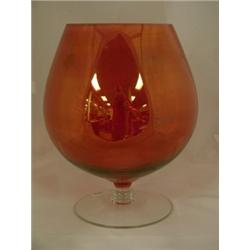 Cranberry and clear brandy glass 8"H