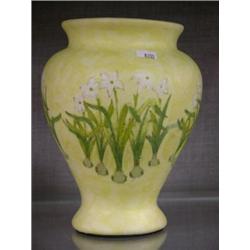 Yellow vase with flowers 8½"H