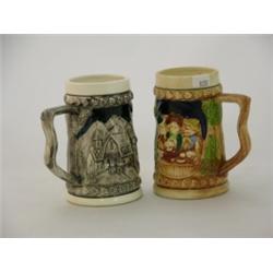 Pair of Royal Sealy, Japan steins, one black & white, one colored, 5"H