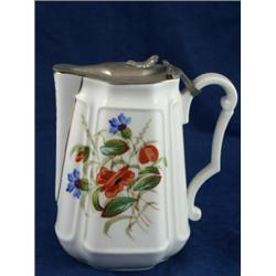 Porcelain Teapot with floral design & metal hinged lid, 6"H.