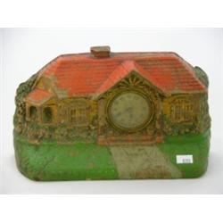 Bungalow clock, The Deluxe Clock & Mfg. Co. New York, Patented, clock not serviced. 6"H x 10"W