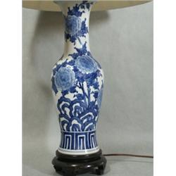 Blue & white porcelain lamp, 30"H