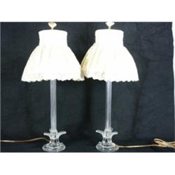 Pair of Crystal lamps with antique-lace shade covers, 22"H