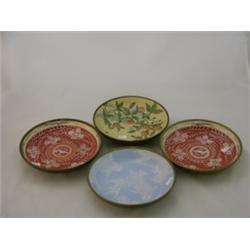 Set of 4-Japanese porcelain plate, Made in Hong Kong for Trifles Porcelain Plate, set in brass rim, 