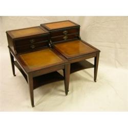 Pair of Mahogany stepback leather top end tables, 25½"H