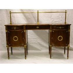 Early 20th C. English Mahogany Sideboard  40¾"H x 72"W x 22¼"D with brass ormolu, 16"H brass back ra