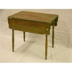 Oak drop-leaf table with stenciled top, 29¼"H