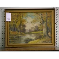 European Oil on canvas, signed A.Bloch, Country scene, 16" x 20½", gilded wooden frame.