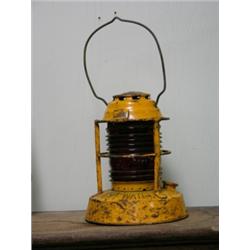 Lantern, Yellow, Night watch Dietz, Syracuse, NY USA, with red globe 8¼"H, chipped paint.