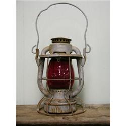 Lantern, Gray, Dietz, Vesta NY USA red globe 9¾"H, rusted.