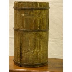 Wooden barrel with metal bands,  21¾"H x 12"D.